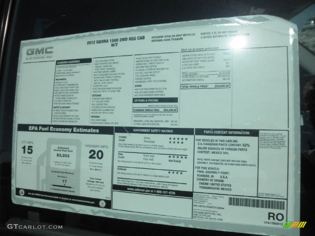 2012 GMC Sierra 1500 Regular Cab Window Sticker Photo #55108410