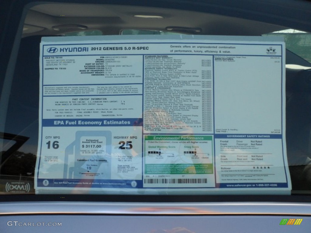 2012 Hyundai Genesis 5.0 R Spec Sedan Window Sticker Photos