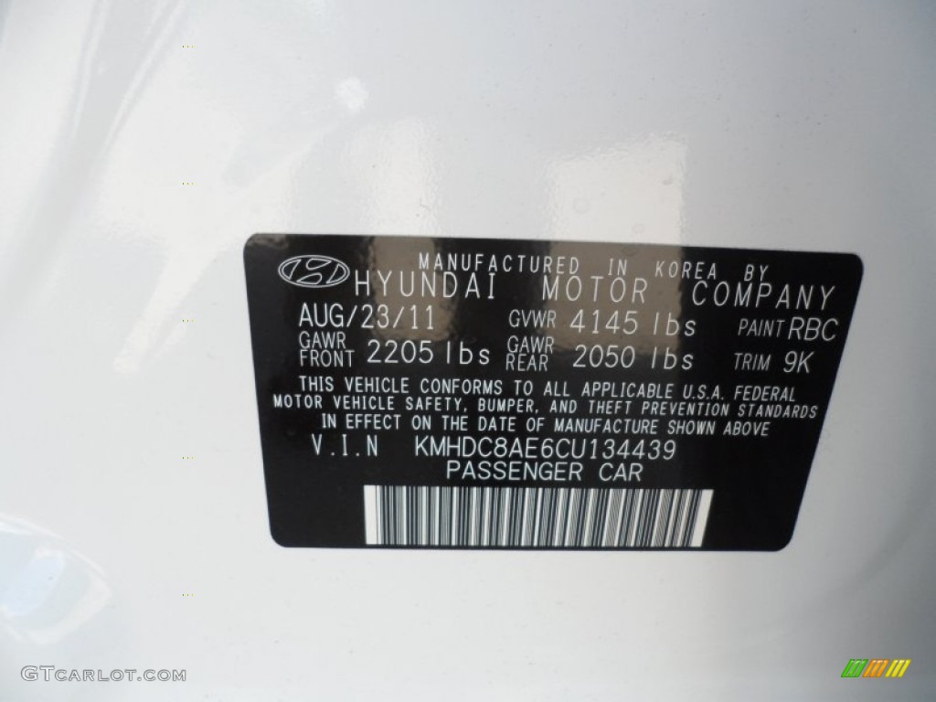 2012 Elantra Color Code RBC for Polar White Photo #55109829