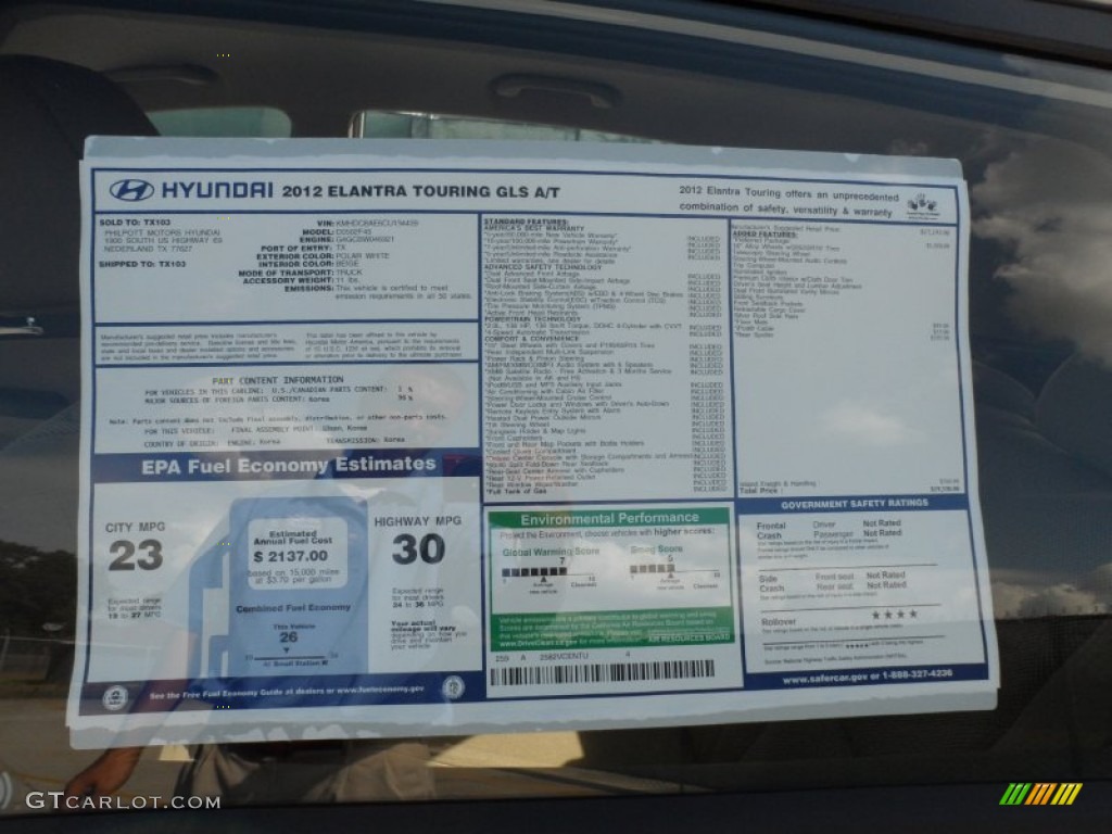 2012 Hyundai Elantra SE Touring Window Sticker Photo #55109841