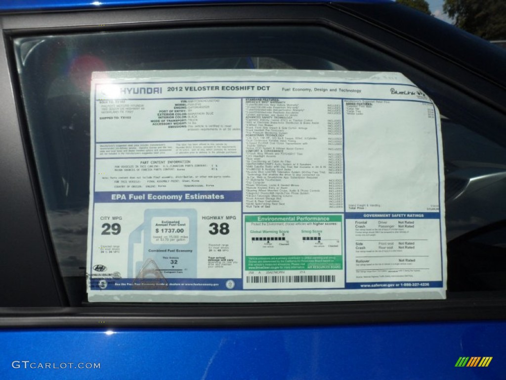 2012 Hyundai Veloster Standard Veloster Model Window Sticker Photo #55110126