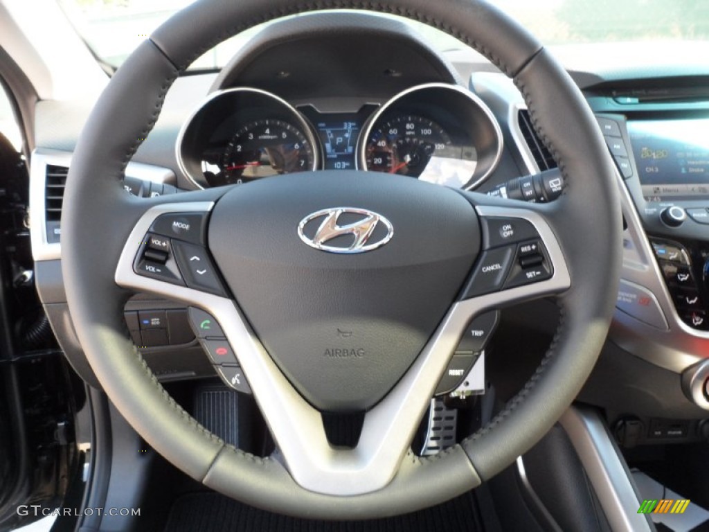 2012 Hyundai Veloster Standard Veloster Model Black/Red Steering Wheel Photo #55110708