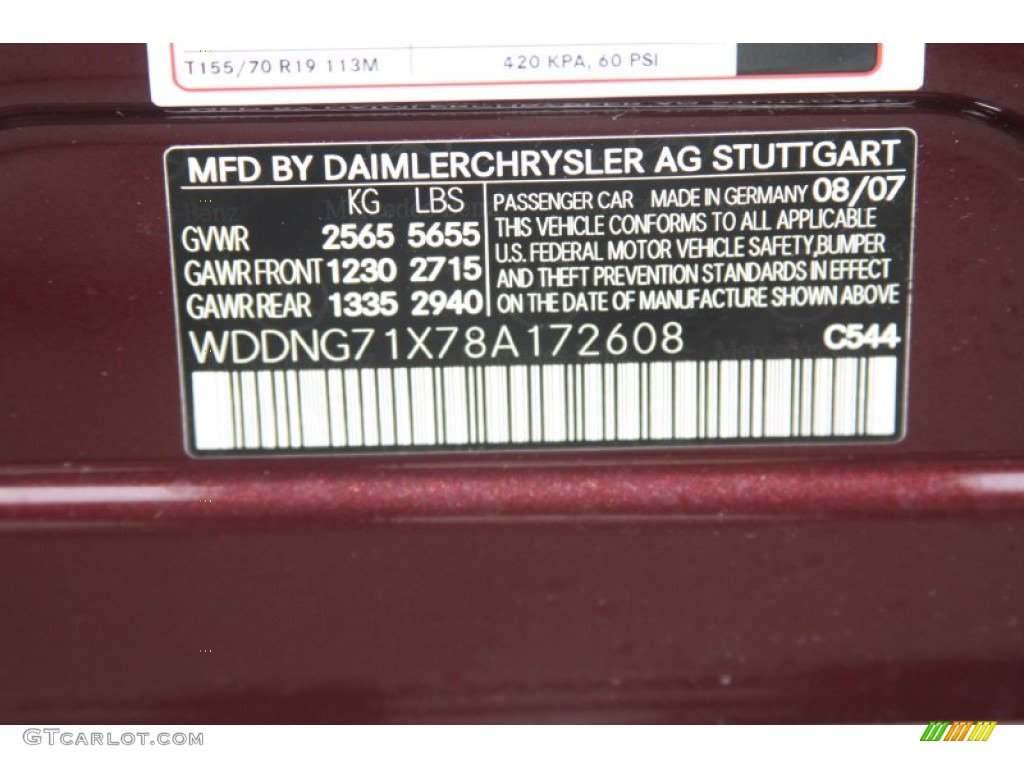 2008 S Color Code 544 for Barolo Red Metallic Photo #55118826