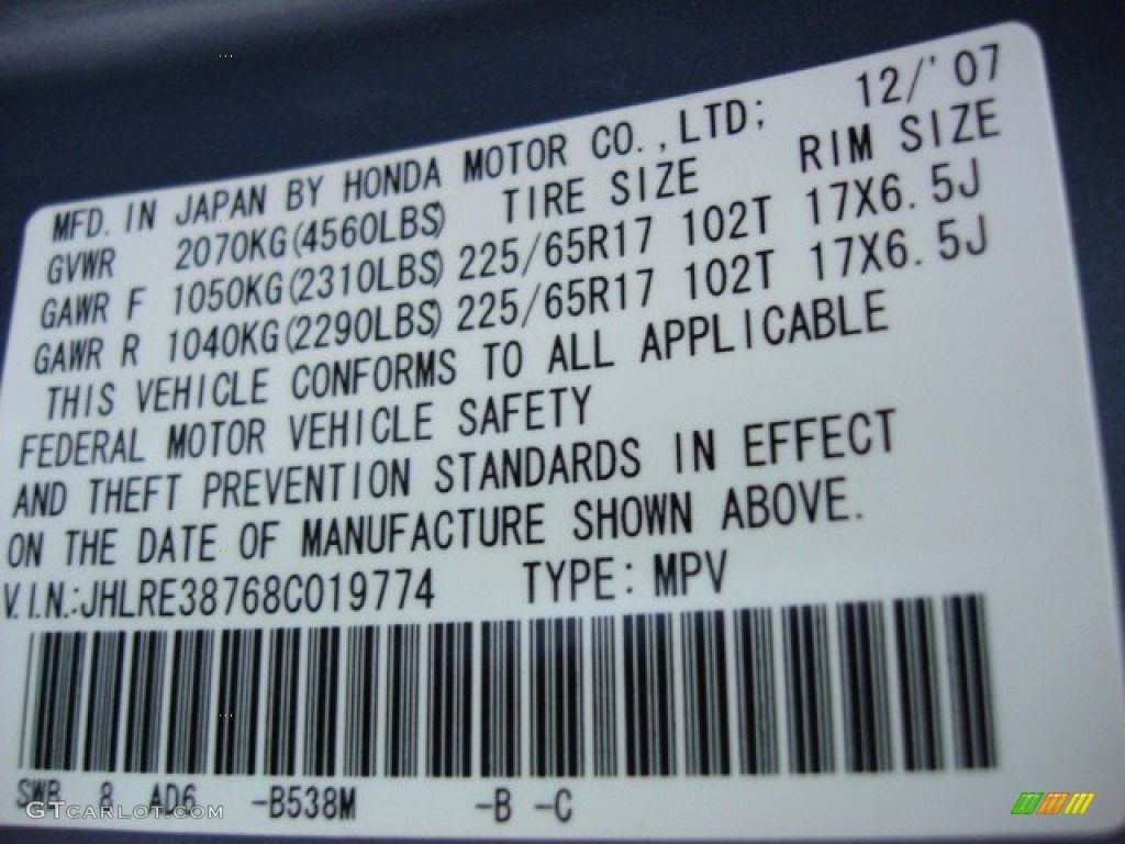 2008 CR-V EX-L - Glacier Blue Metallic / Gray photo #29