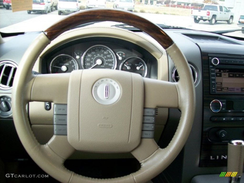 2008 Lincoln Mark LT SuperCrew 4x4 Light Parchment/Espresso Piping Steering Wheel Photo #55139396