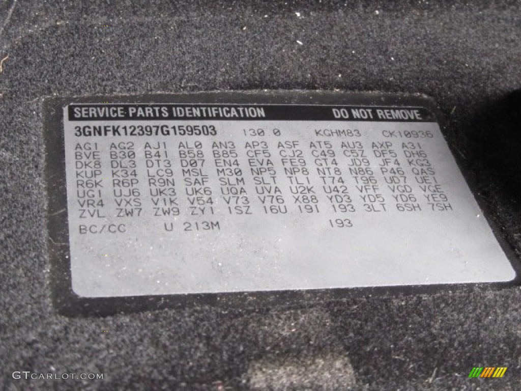 2007 Chevrolet Avalanche LT 4WD Info Tag Photos