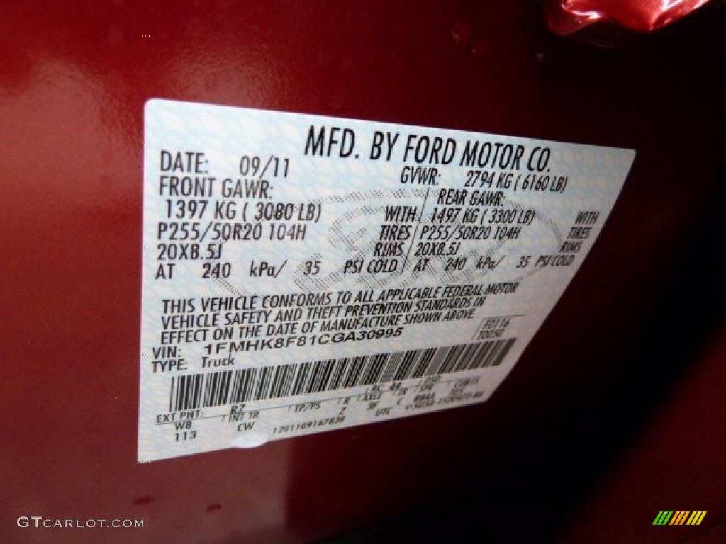 2012 Explorer Color Code RZ for Red Candy Metallic Photo #55146203