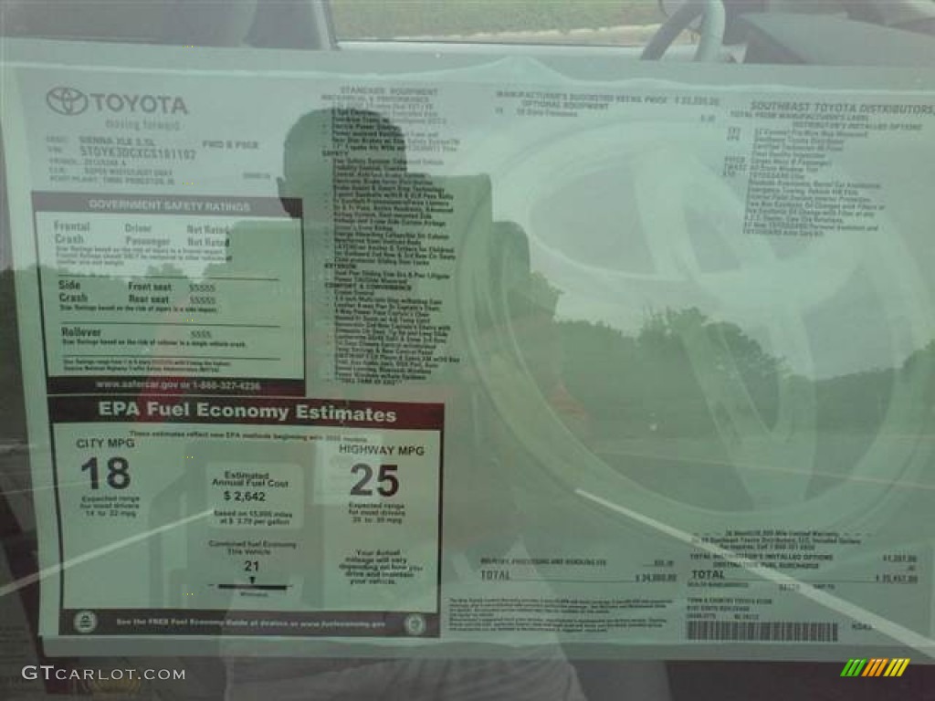 2012 Toyota Sienna XLE Window Sticker Photo #55147904