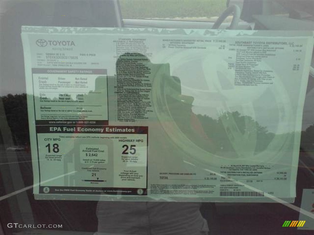 2012 Toyota Sienna SE Window Sticker Photo #55147994