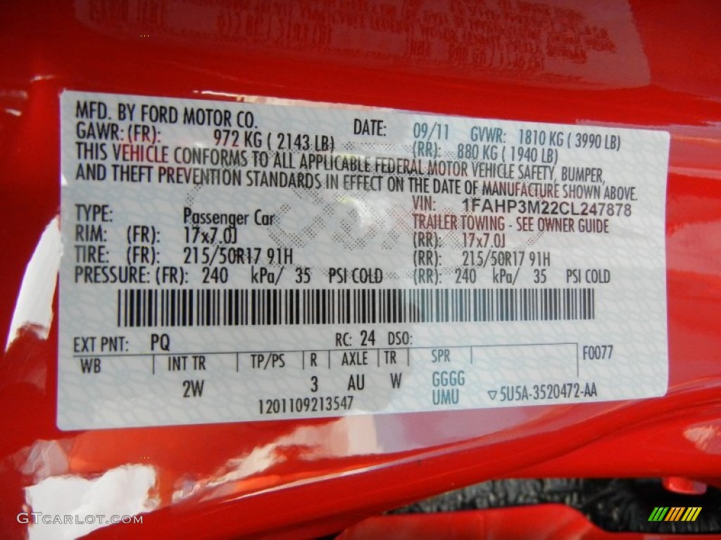 2012 Focus Color Code PQ for Race Red Photo #55148690