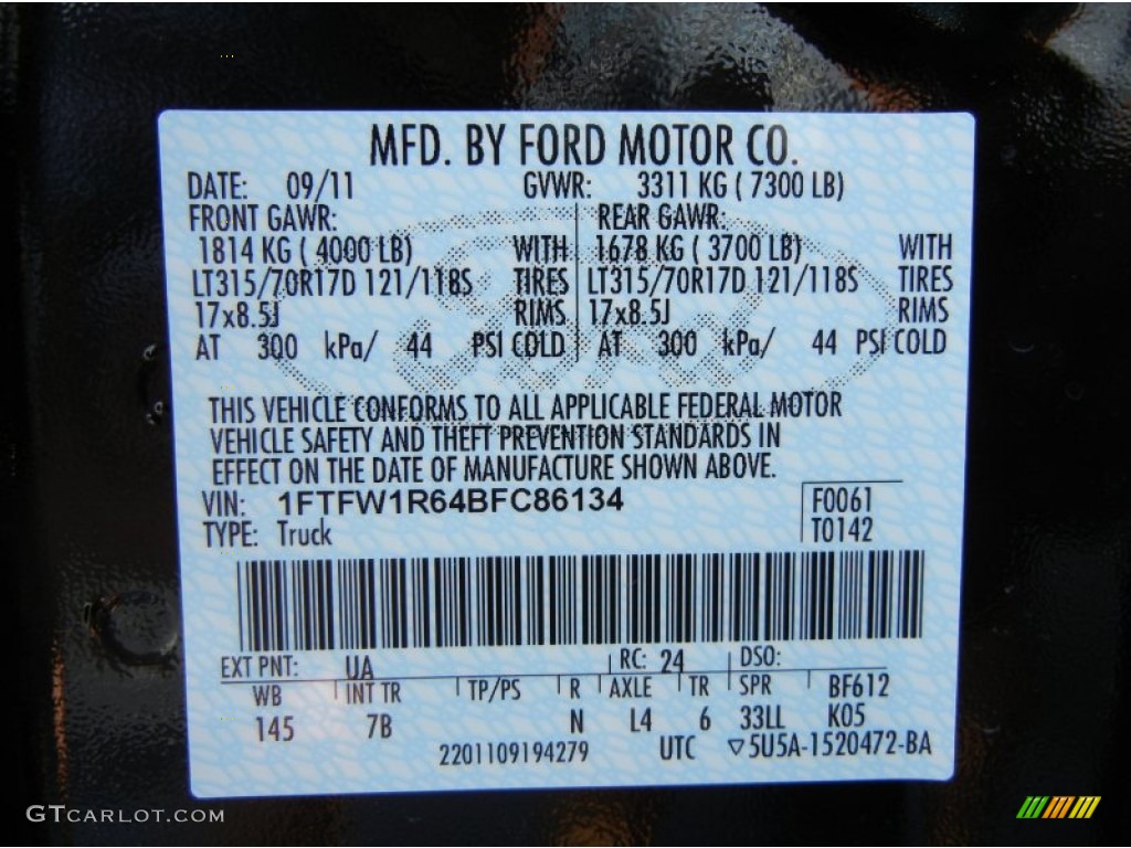 2011 F150 Color Code UA for Ebony Black Photo #55149395