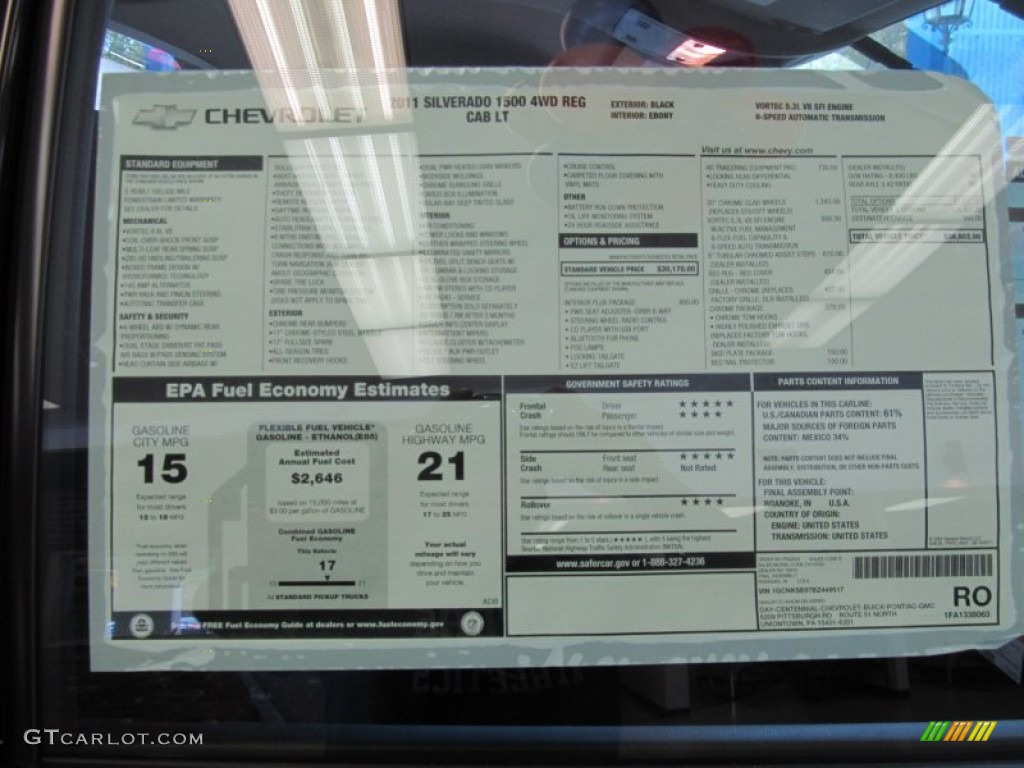 2011 Chevrolet Silverado 1500 LT Regular Cab 4x4 Window Sticker Photo #55151564