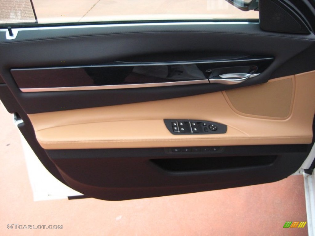 2012 BMW 7 Series 750Li Sedan Saddle/Black Door Panel Photo #55154183