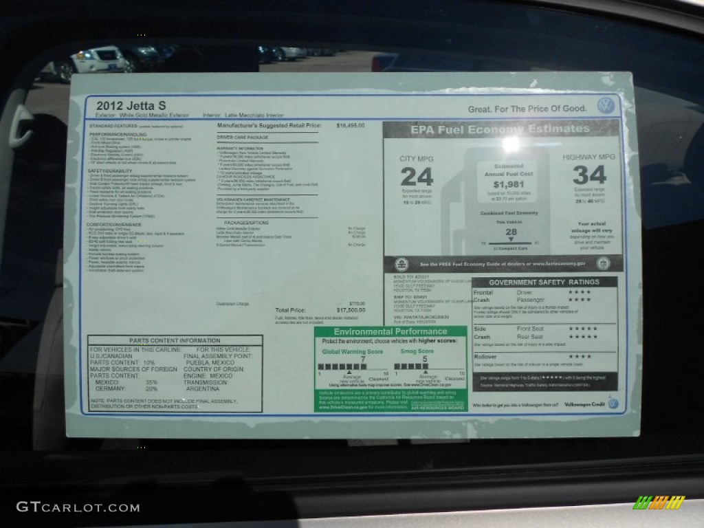2012 Volkswagen Jetta S Sedan Window Sticker Photo #55156739