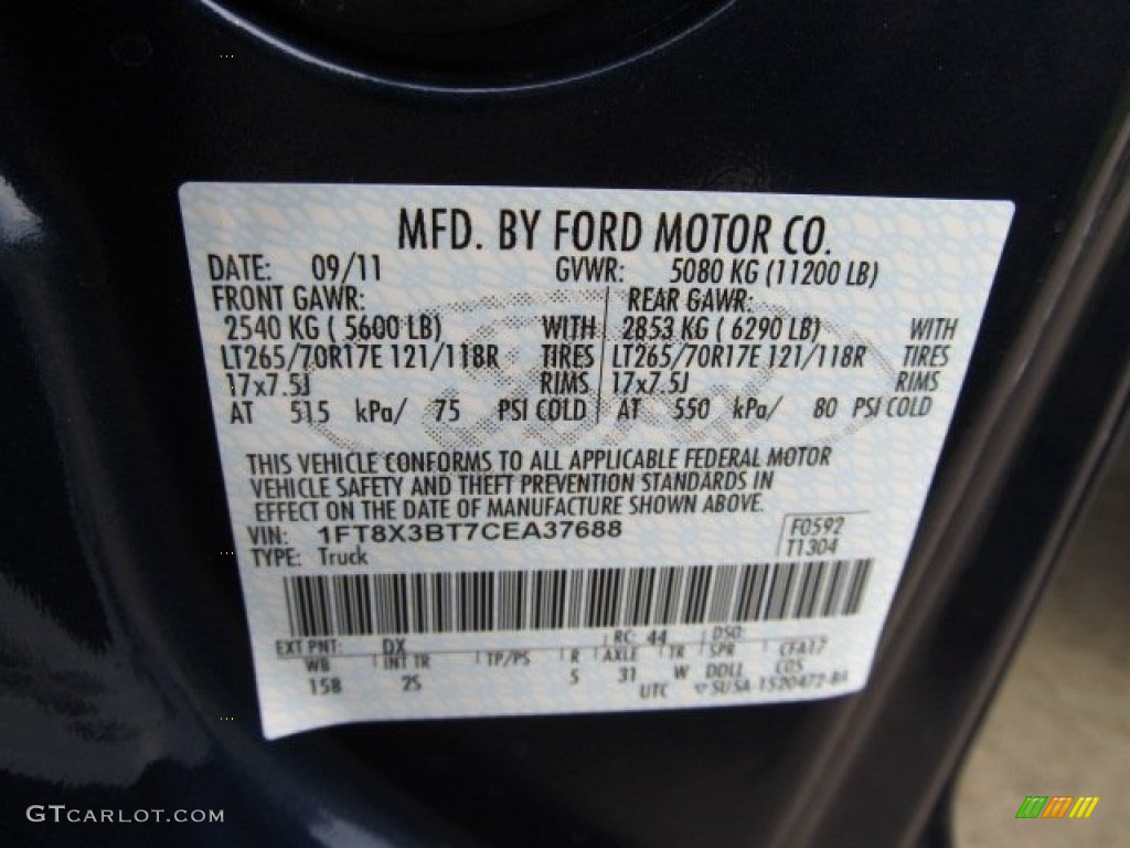 2012 F350 Super Duty Color Code DX for Dark Blue Pearl Metallic Photo #55163775