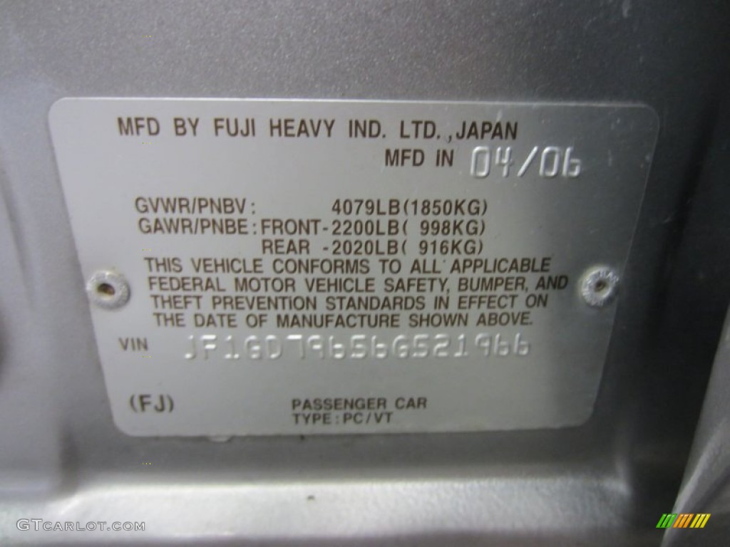 2006 Subaru Impreza WRX Sedan Info Tag Photos