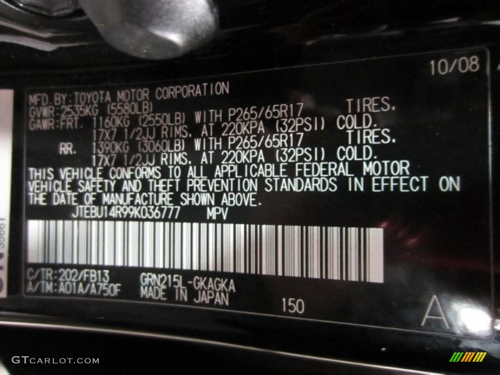 2009 Toyota 4Runner Sport Edition 4x4 Color Code Photos