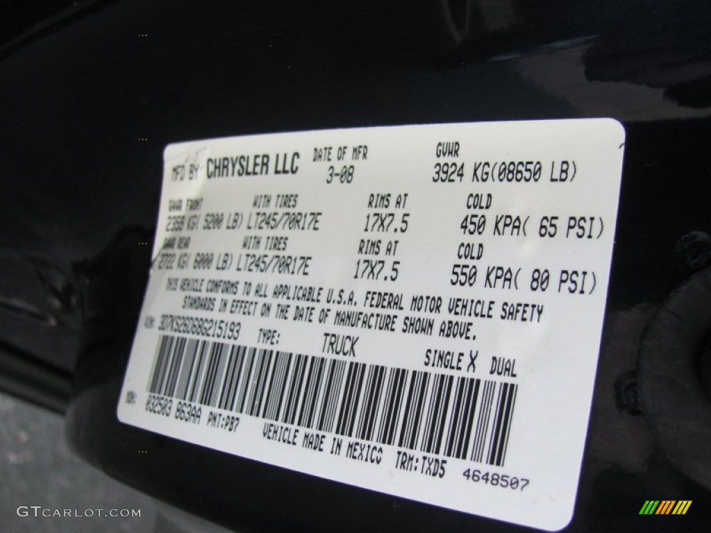 2008 Ram 2500 Color Code PB7 for Patriot Blue Pearl Photo #55166673