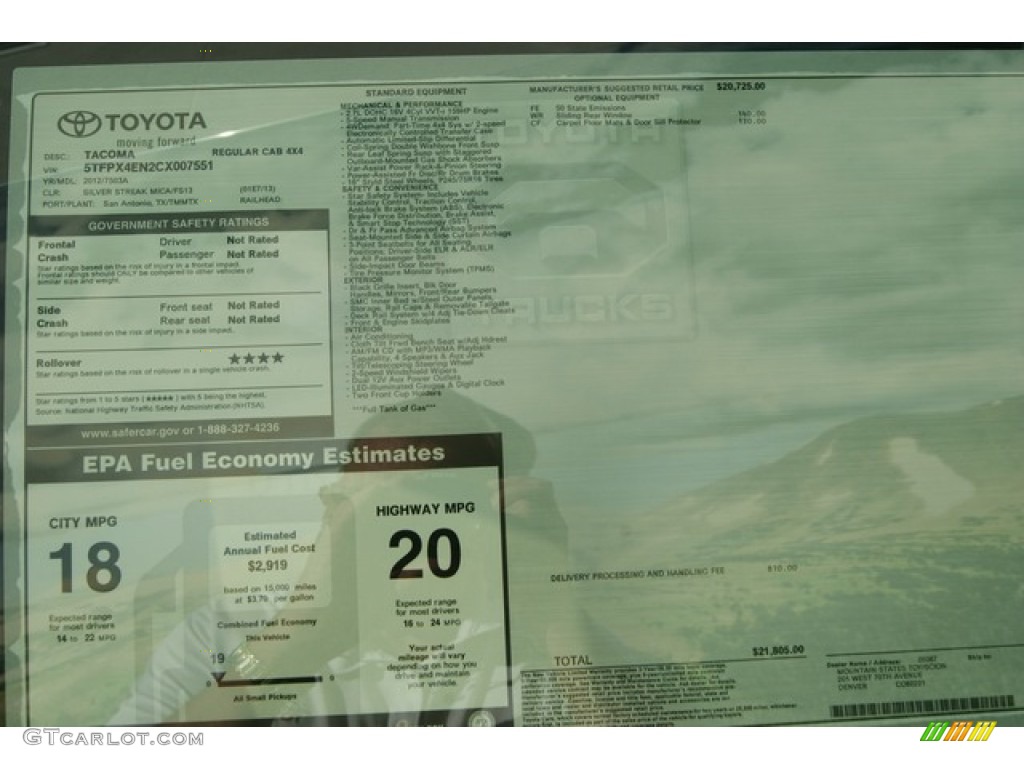 2012 Toyota Tacoma Regular Cab 4x4 Window Sticker Photo #55172436