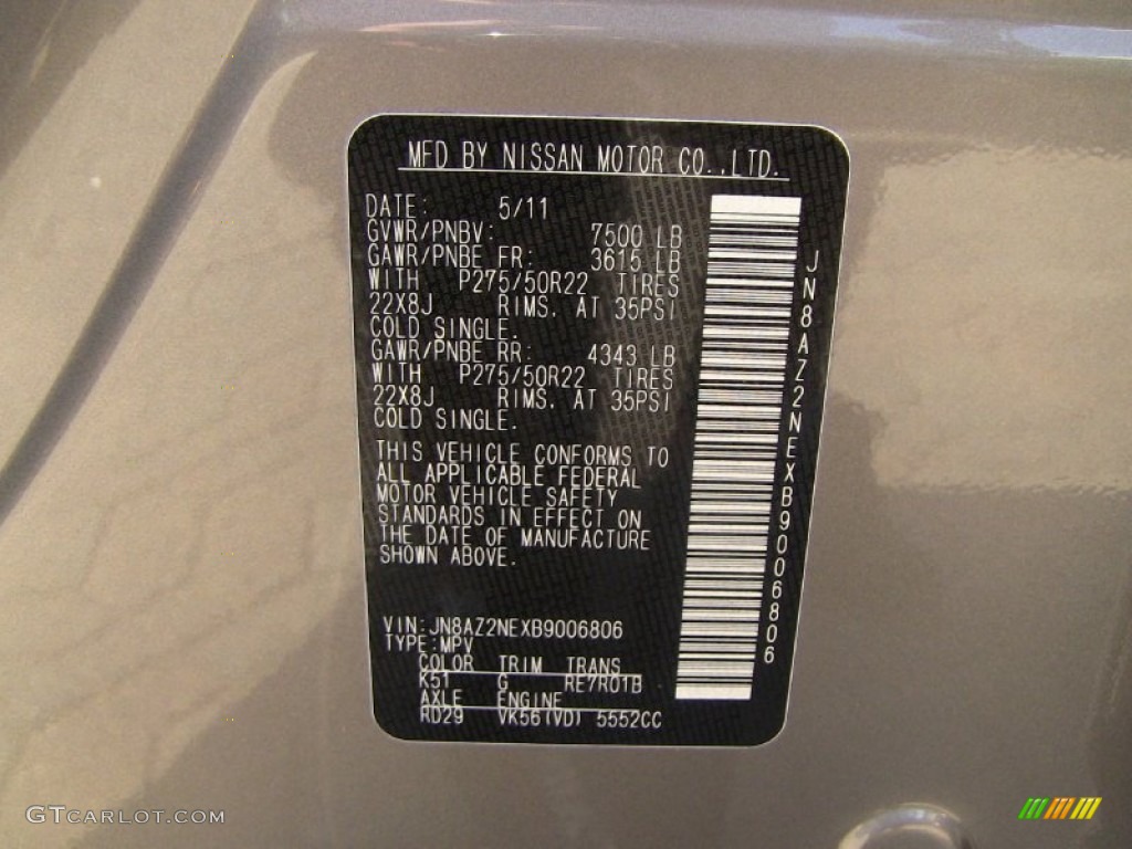 2011 QX Color Code K51 for Platinum Graphite Photo #55180347