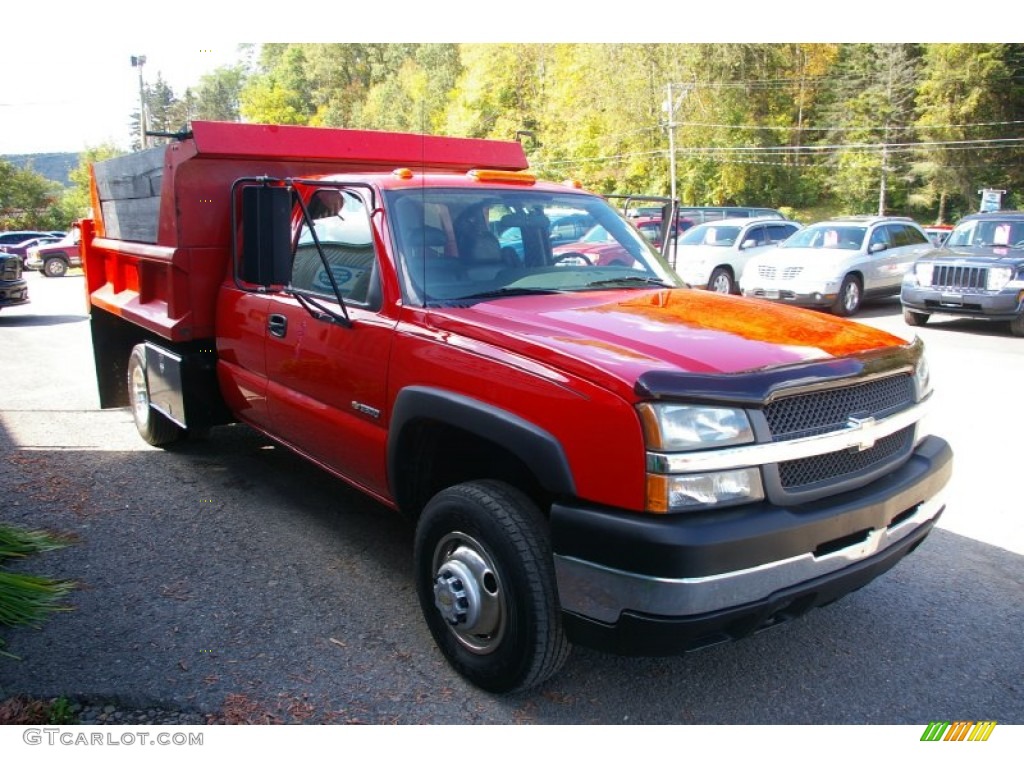 Victory Red 2004 Chevrolet Silverado 3500HD Extended Cab 4x4 Dump Truck Exterior Photo #55185324