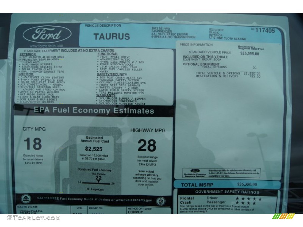 2012 Ford Taurus SE Window Sticker Photo #55192795