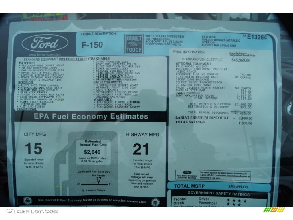 2011 Ford F150 King Ranch SuperCrew 4x4 Window Sticker Photo #55193433