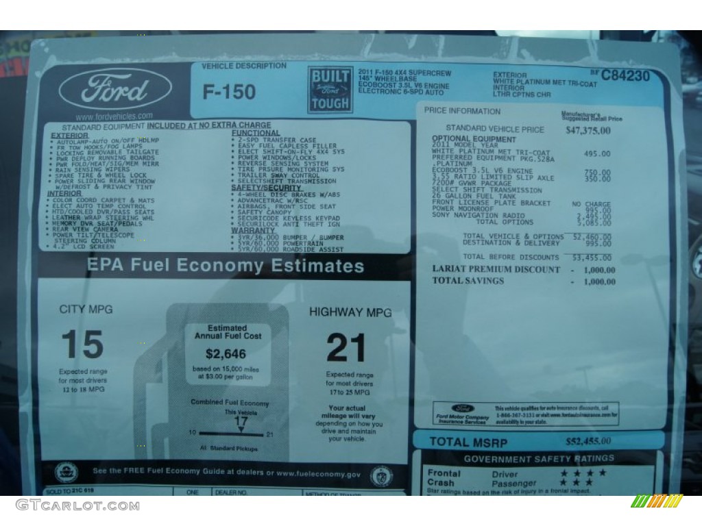 2011 Ford F150 Platinum SuperCrew 4x4 Window Sticker Photo #55194368