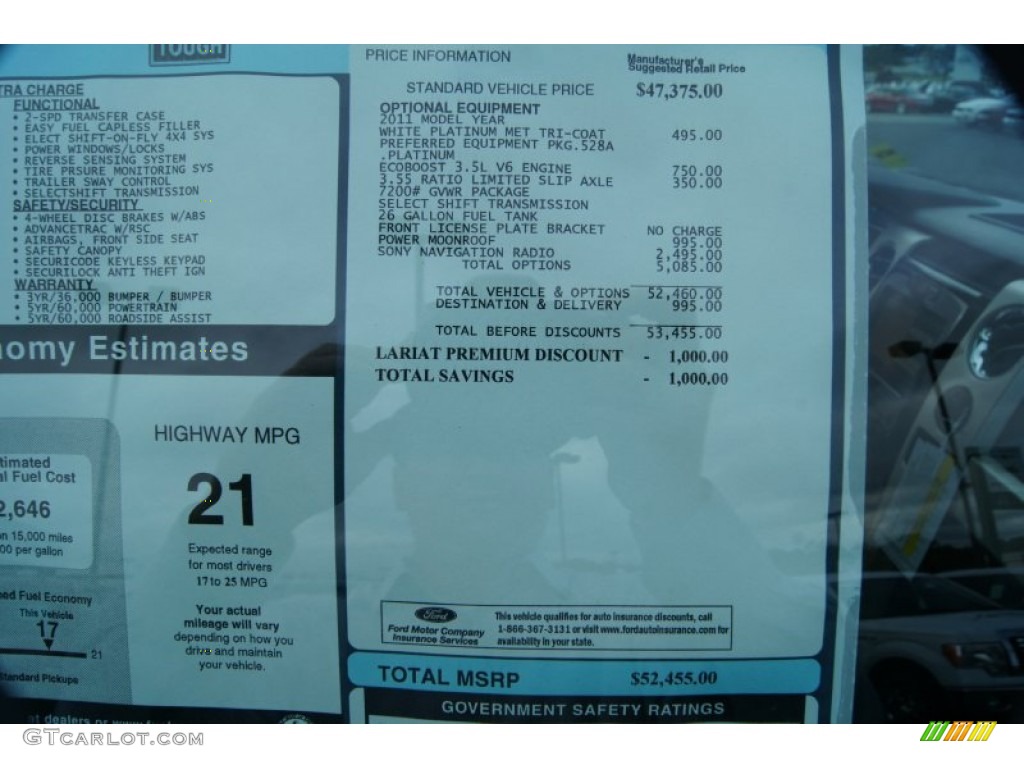 2011 Ford F150 Platinum SuperCrew 4x4 Window Sticker Photo #55194378