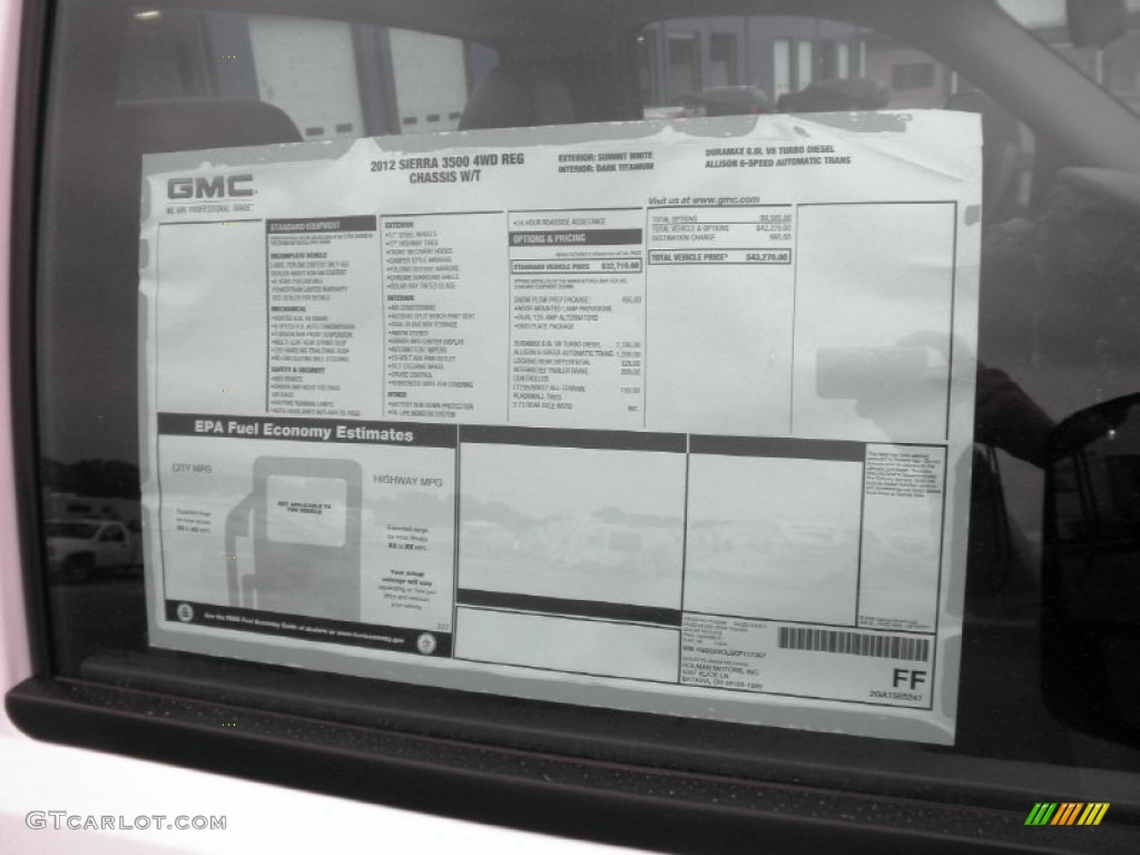 2012 GMC Sierra 3500HD Regular Cab 4x4 Dually Chassis Window Sticker Photo #55196550