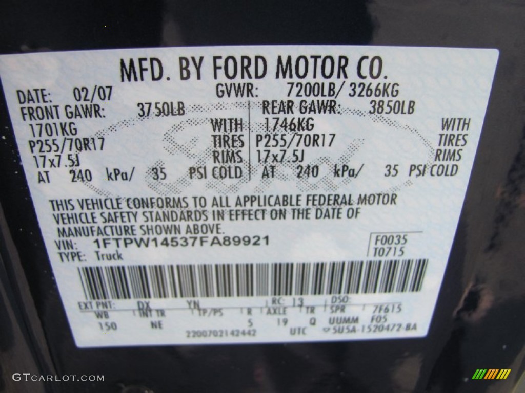2007 F150 Color Code DX for Dark Blue Pearl Metallic Photo #55207803