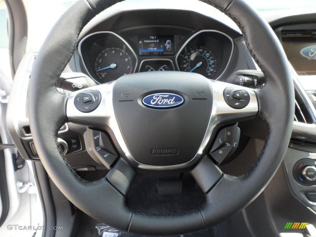 2012 Ford Focus Titanium 5-Door Charcoal Black Leather Steering Wheel Photo #55221420