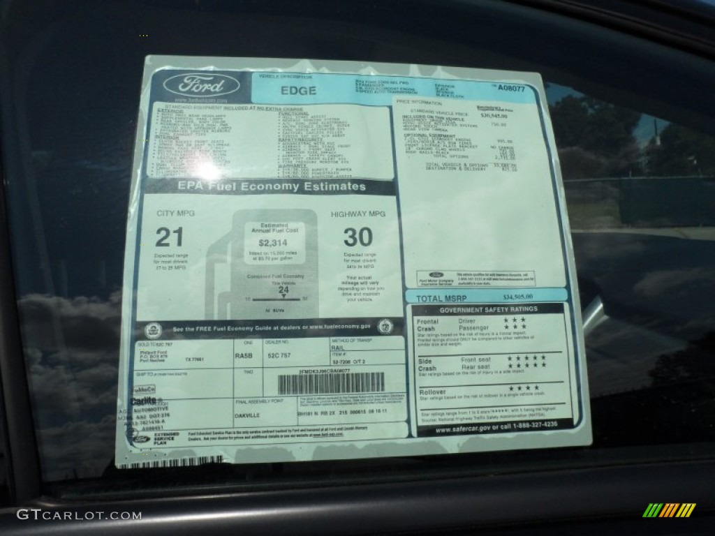 2012 Ford Edge SEL EcoBoost Window Sticker Photo #55224250