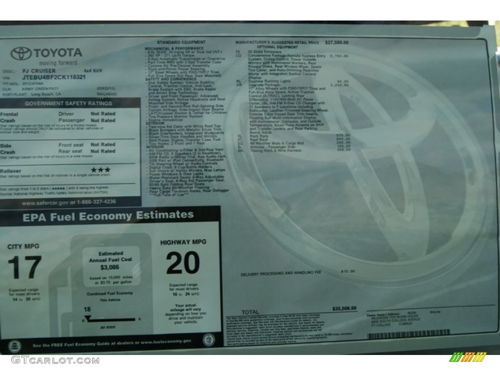 2012 Toyota FJ Cruiser 4WD Window Sticker Photo #55225042