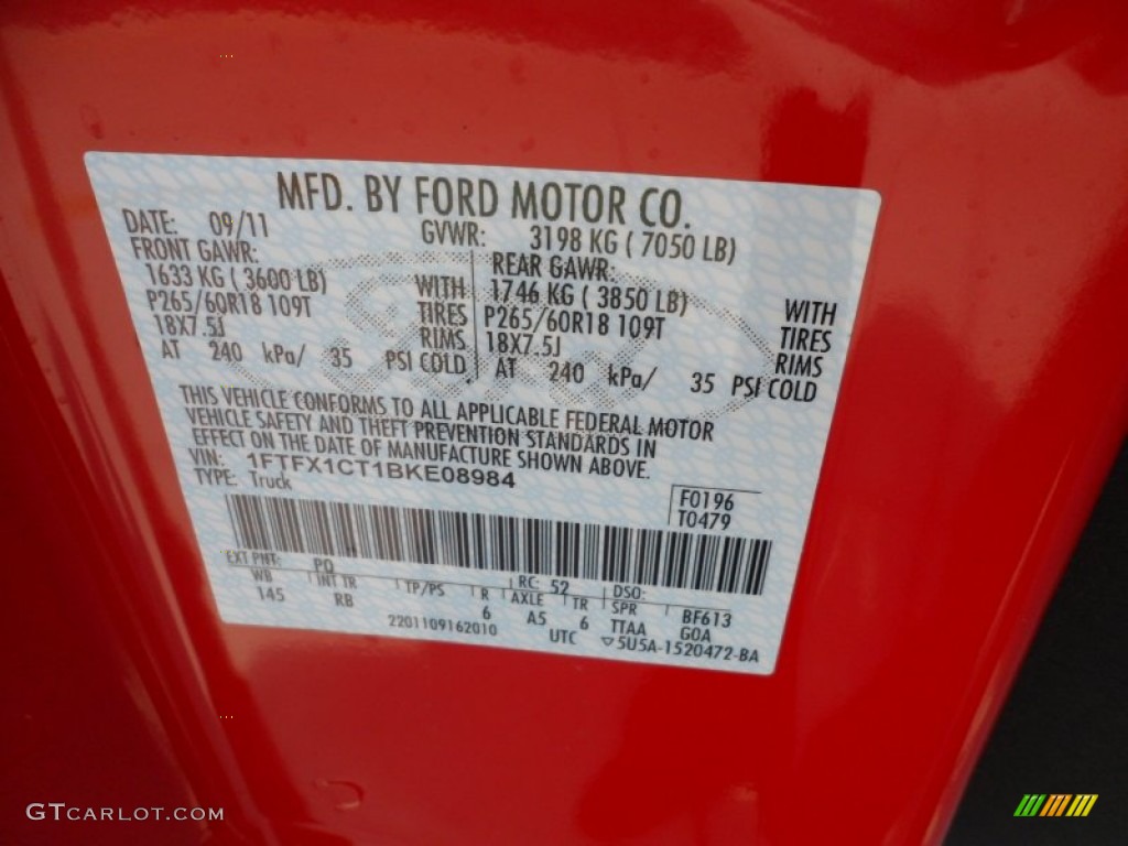 2011 F150 Color Code PQ for Race Red Photo #55226599