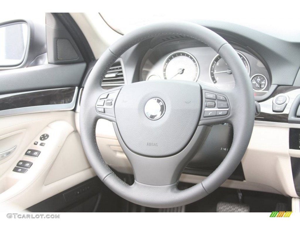 2012 BMW 5 Series 528i Sedan Oyster/Black Steering Wheel Photo #55230399