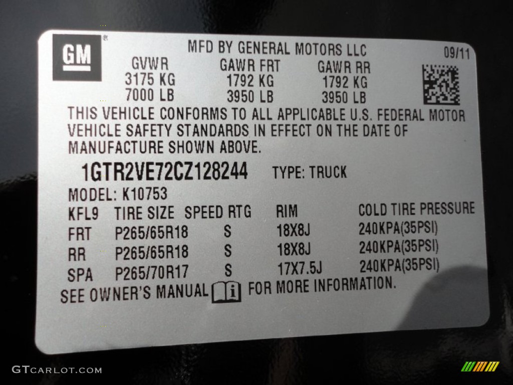 2012 GMC Sierra 1500 SLE Extended Cab 4x4 Info Tag Photos