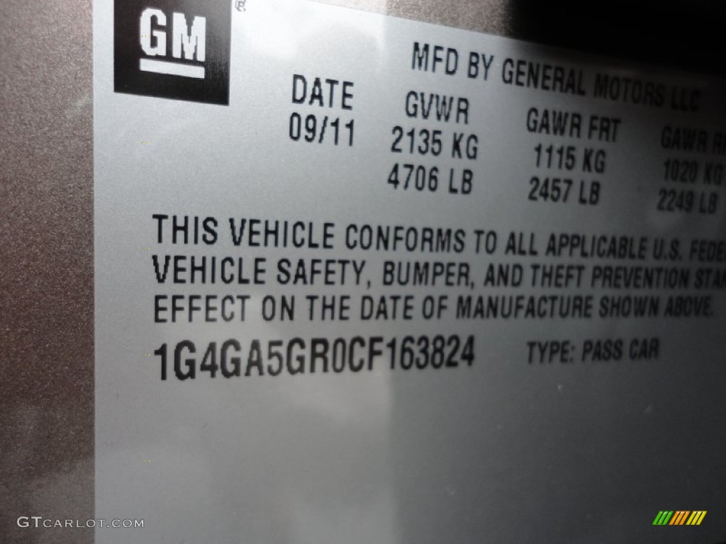 2012 Buick LaCrosse FWD Info Tag Photo #55234495