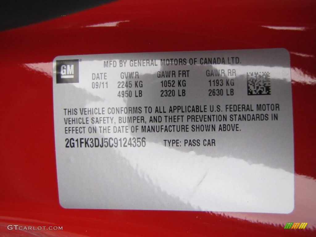 2012 Chevrolet Camaro SS Convertible Info Tag Photo #55237610