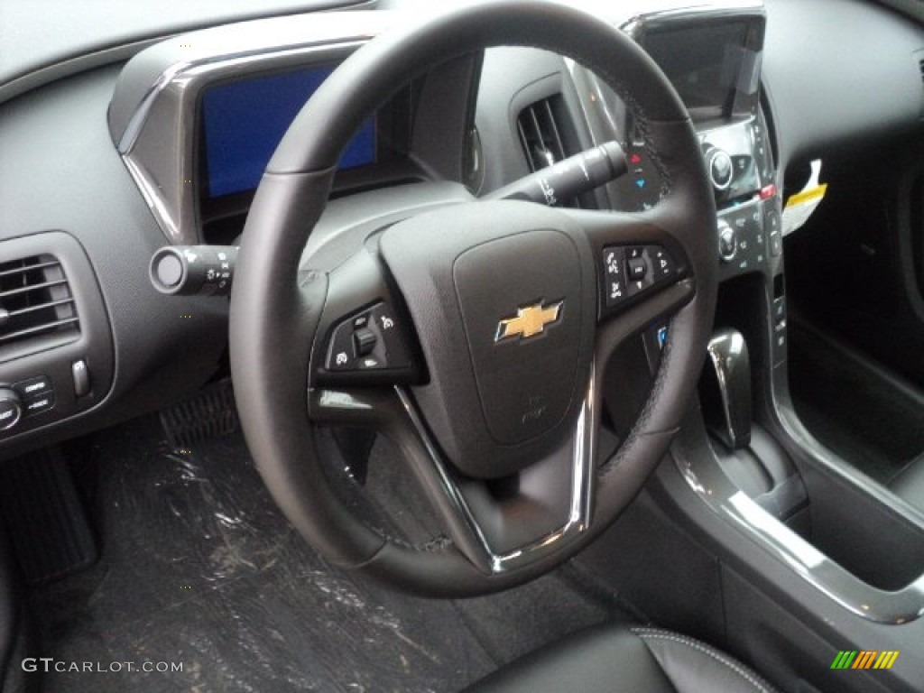 2012 Chevrolet Volt Hatchback Jet Black/Dark Accents Steering Wheel Photo #55238446