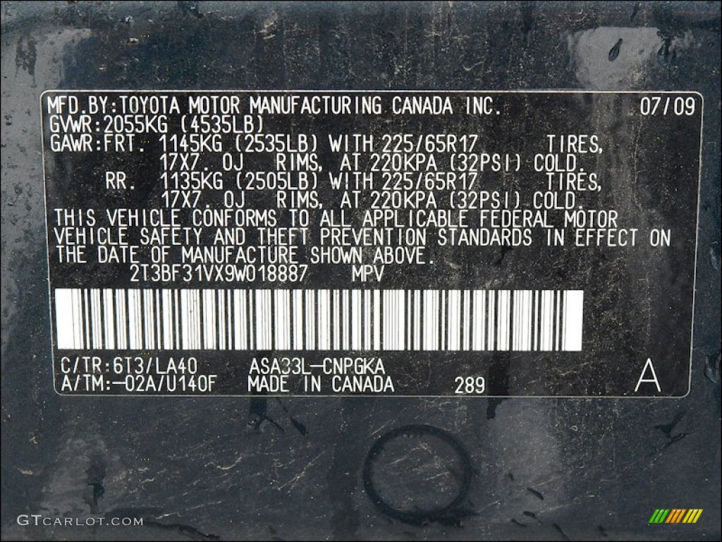 2009 RAV4 Color Code 6T3 for Black Forest Pearl Photo #55239547