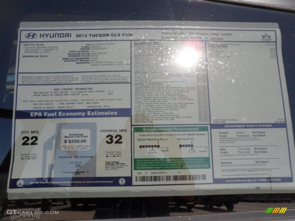 2012 Hyundai Tucson GLS Window Sticker Photo #55242475
