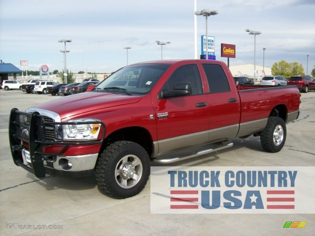 2008 Ram 3500 SLT Quad Cab 4x4 - Inferno Red Crystal Pearl / Khaki photo #1