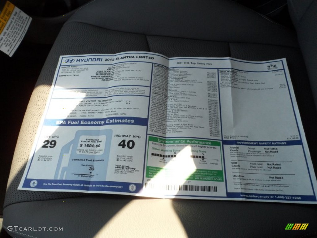 2012 Hyundai Elantra Limited Window Sticker Photo #55243452