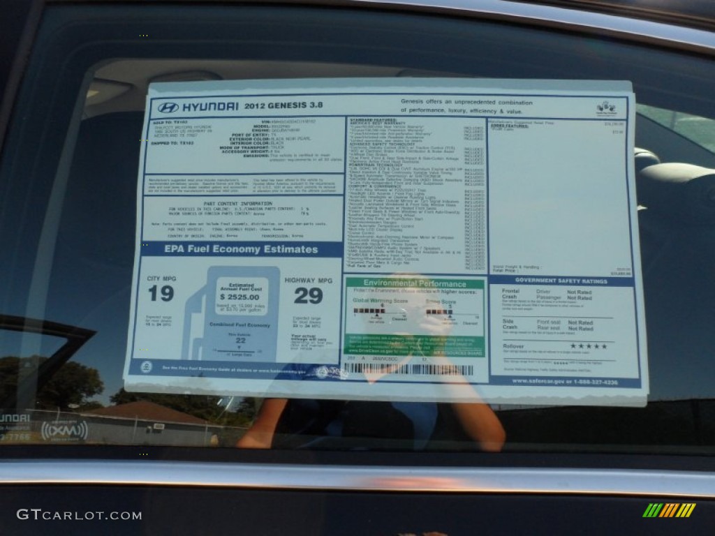 2012 Hyundai Genesis 3.8 Sedan Window Sticker Photo #55243759