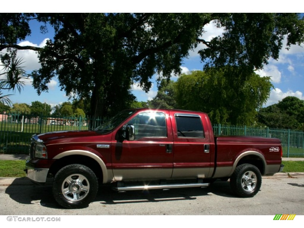 Dark Toreador Red Metallic 2005 Ford F250 Super Duty Lariat Crew Cab 4x4 Exterior Photo #55247092