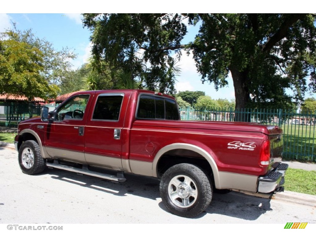 2005 F250 Super Duty Lariat Crew Cab 4x4 - Dark Toreador Red Metallic / Tan photo #6