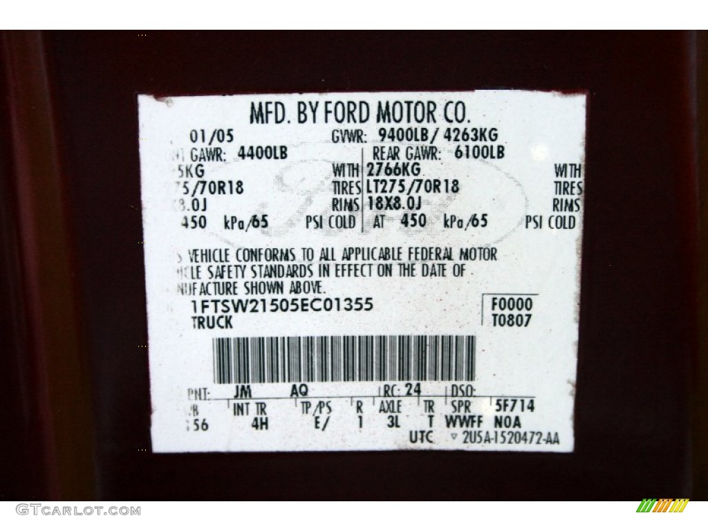 2005 F250 Super Duty Color Code JM for Dark Toreador Red Metallic Photo #55247923