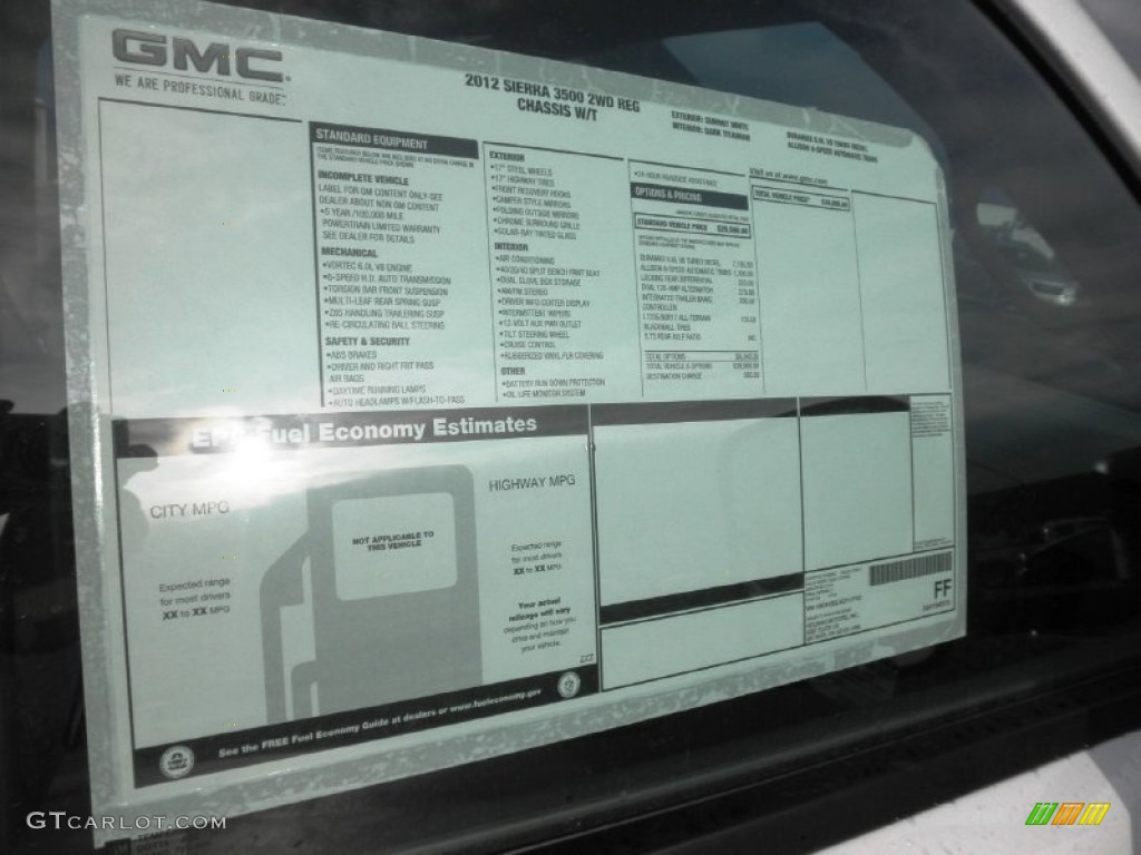 2012 GMC Sierra 3500HD Regular Cab Chassis Window Sticker Photo #55249339