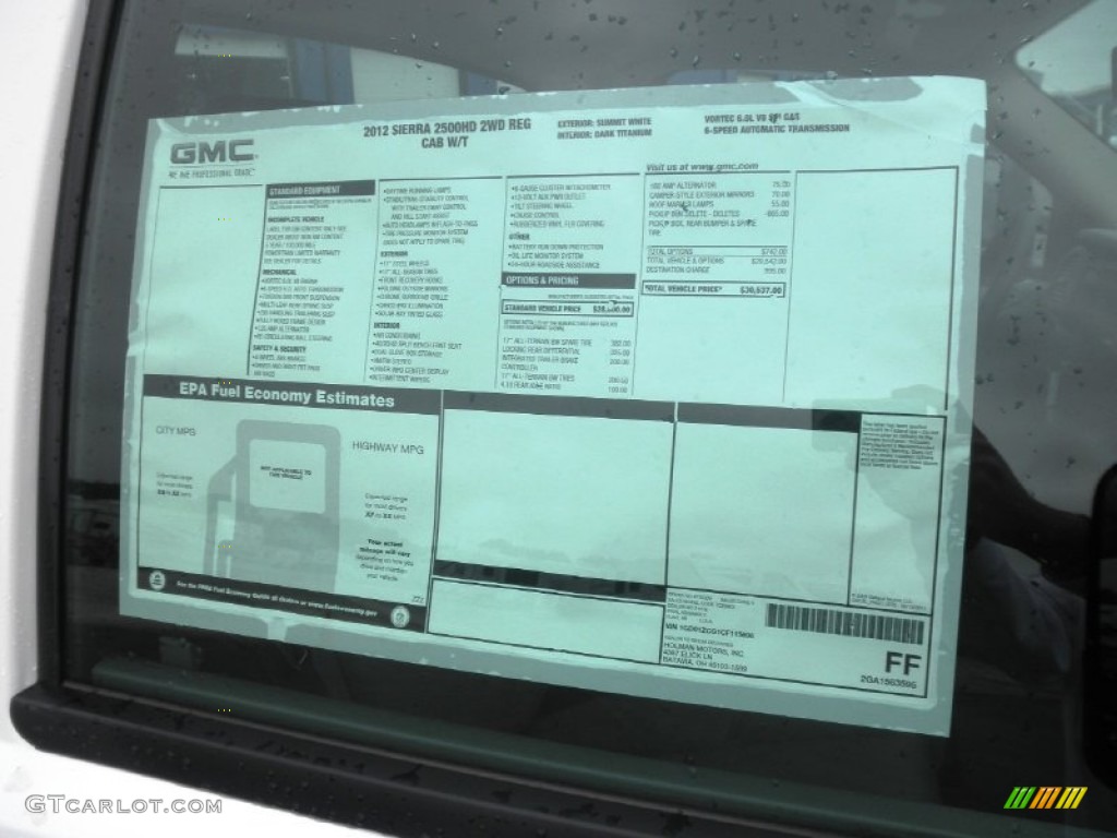 2012 GMC Sierra 2500HD Regular Cab Chassis Window Sticker Photo #55249474